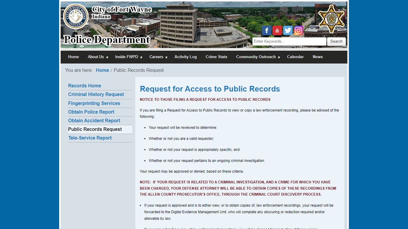 Public Records Request - Fort Wayne Police Department
